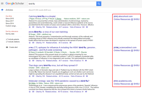 screenshot of Google Scholar search results